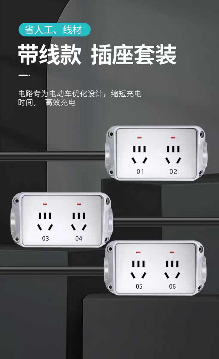 電瓶車充電樁帶線雙路插座