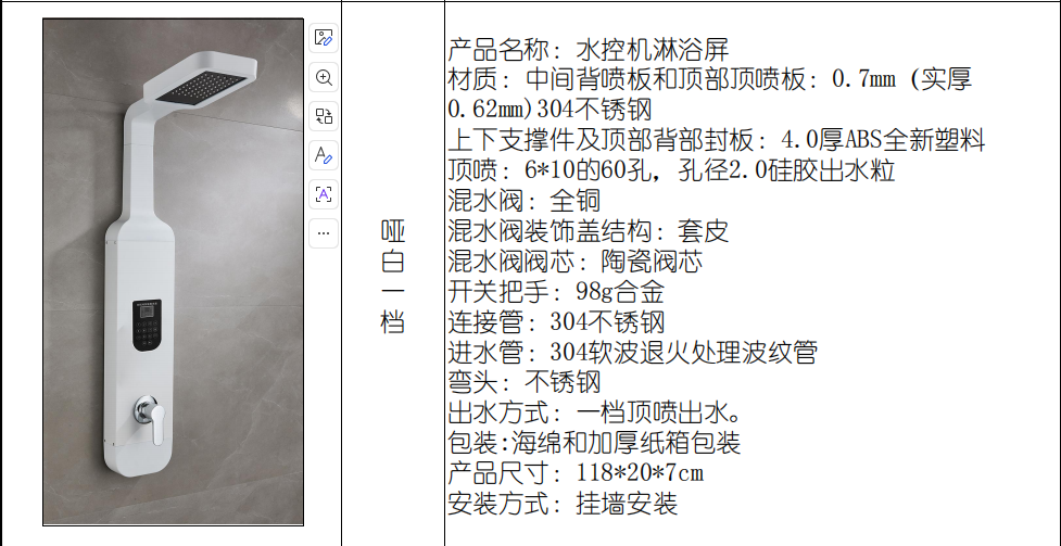 一體式淋浴屏 高端花灑
